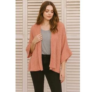 Barefoot Dreams Cozy Chic Lite Coral Pink Ribbed Cardigan Quarter Sleeve Size 1X